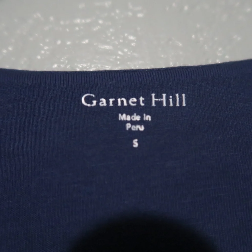 Garnet Hill‎ Mini Dress Pima Cotton V-neck 3/4 Sleeves Navy Blue Versatile